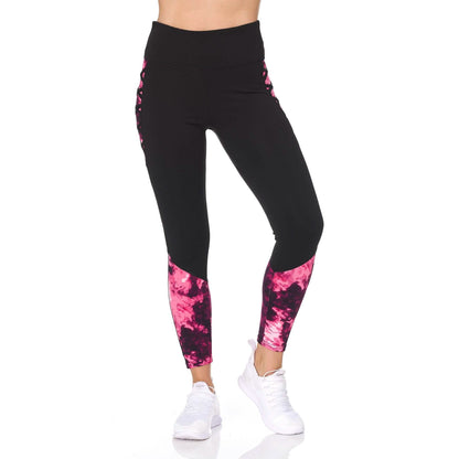 Women's 7/8 Highwaist Marble Leggings with Lattice Detail