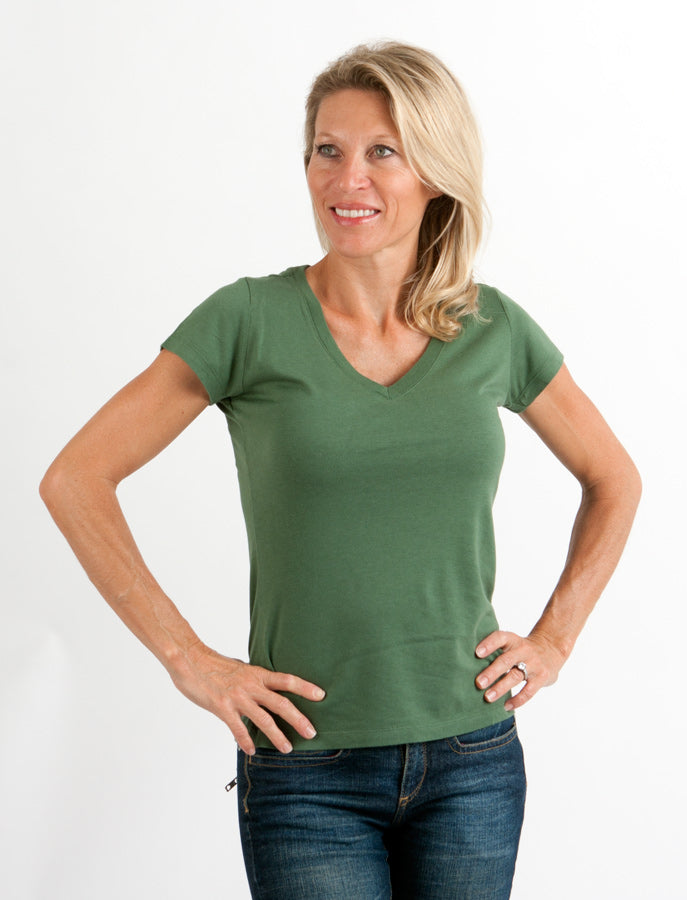 Women's Bamboo Viscose/Cotton V-Neck Cap Sleeve T-Shirt