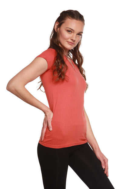 Women's Bamboo Viscose/Cotton V-Neck Cap Sleeve T-Shirt