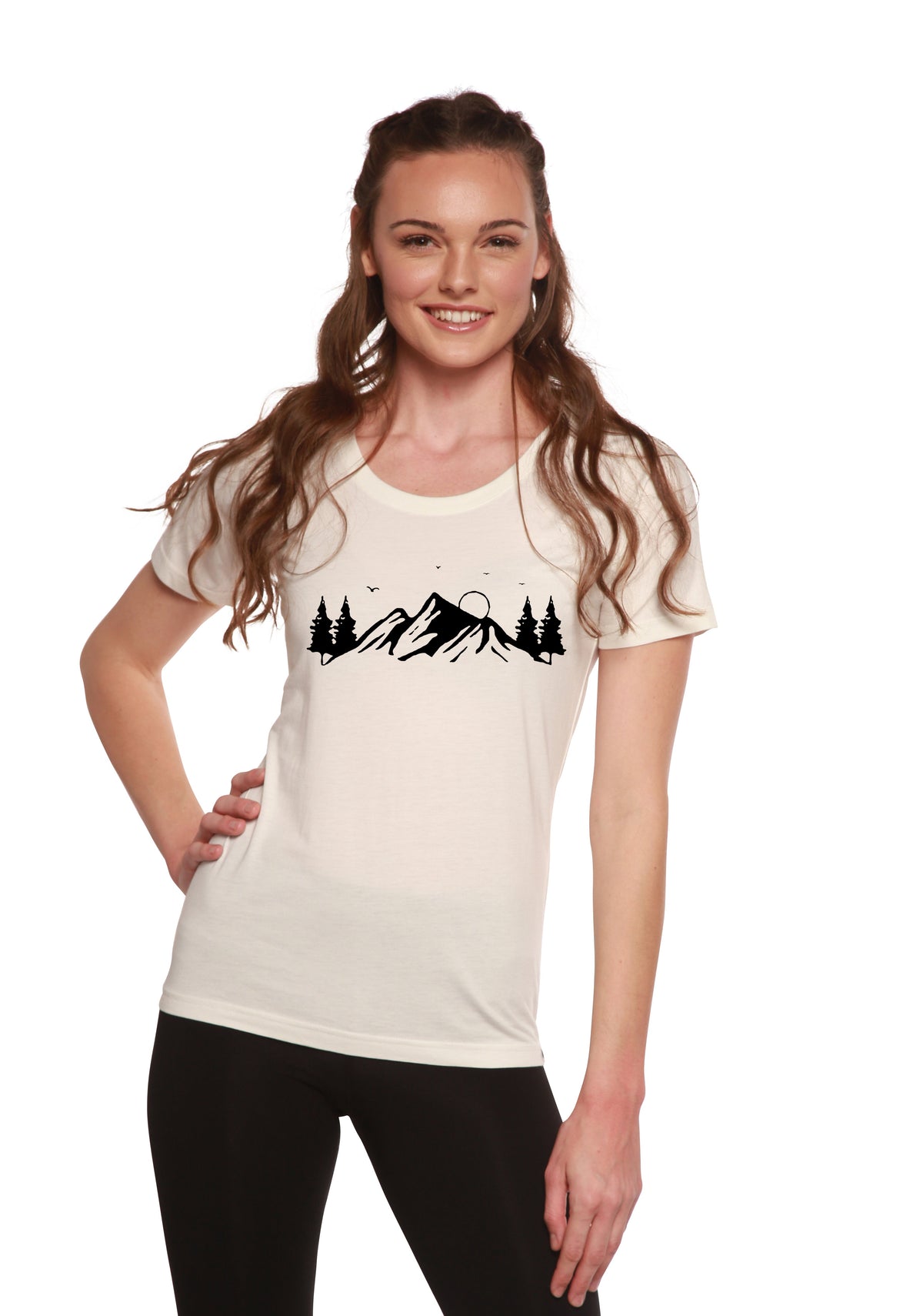 Women's Bamboo/Cotton Short Sleeve Scoop Neck T-Shirt with Print Mauna Kea