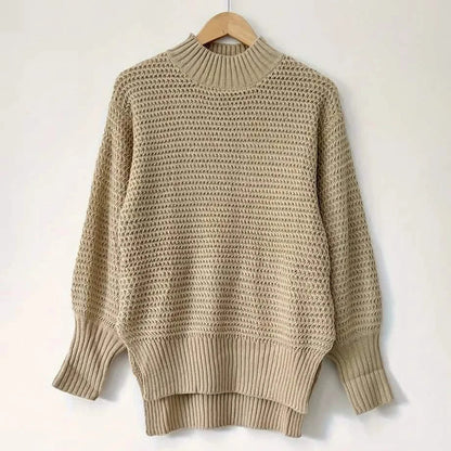 Women's Elegant Long Sleeve High-Low Hem Mock Neck Sweater