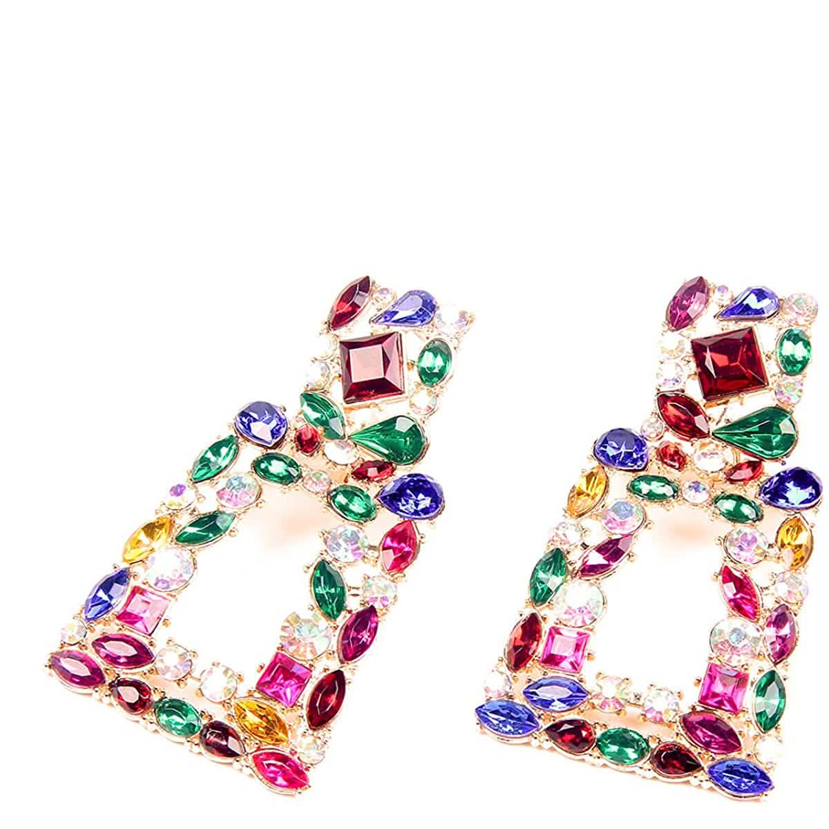 Women's Rhinestone Rectangle Drop Earrings