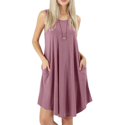 Women's Sleeveless Pockets Casual Swing T-Shirt Short Dresses