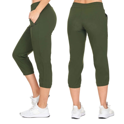 Women's Ultra Soft Woven Jogger Capri Pants With Pockets
