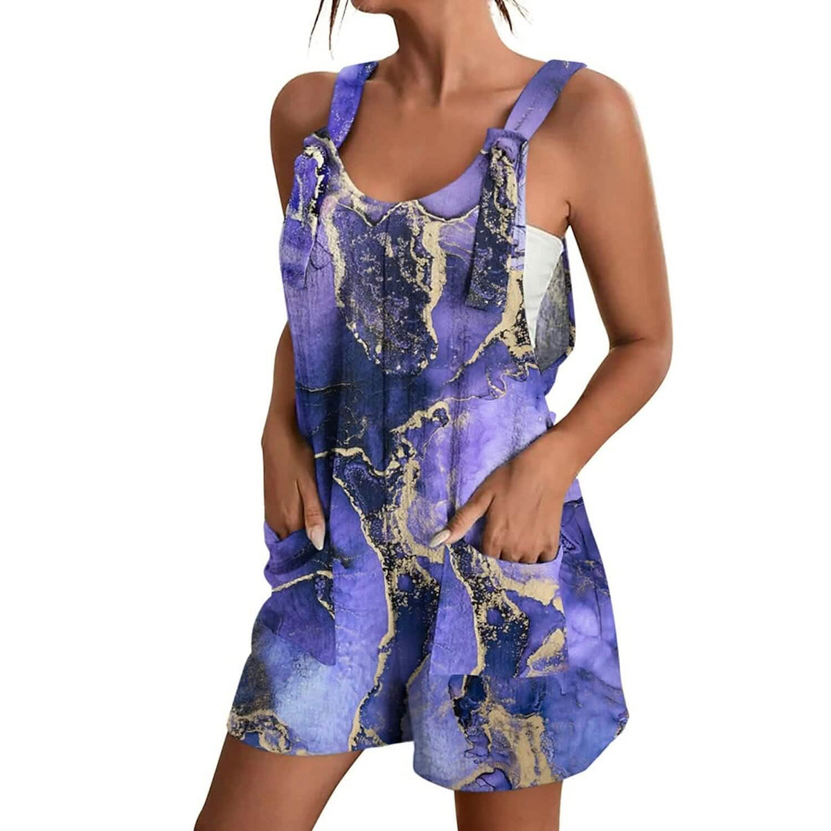 Womens V-Neck Strap Pocket Jumpsuit