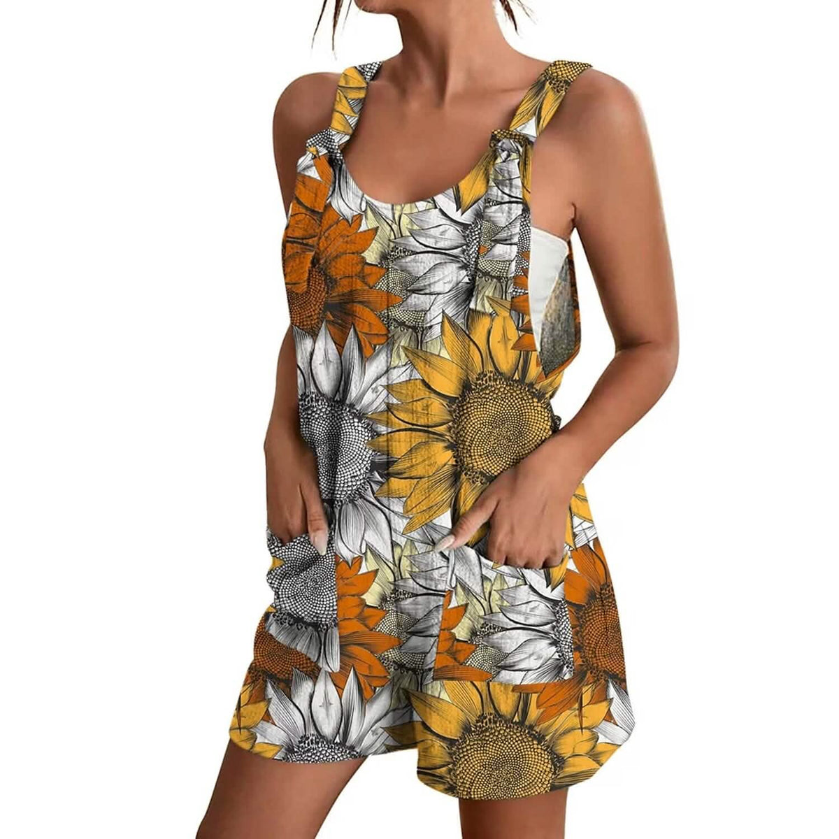 Womens V-Neck Strap Pocket Jumpsuit