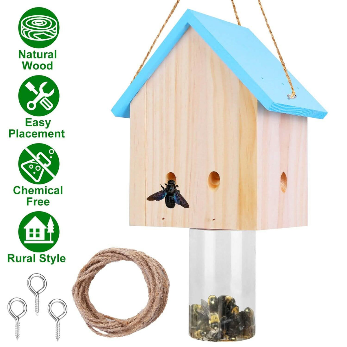 Wood Carpenter Bee Trap Outdoor Natural Pine Wood