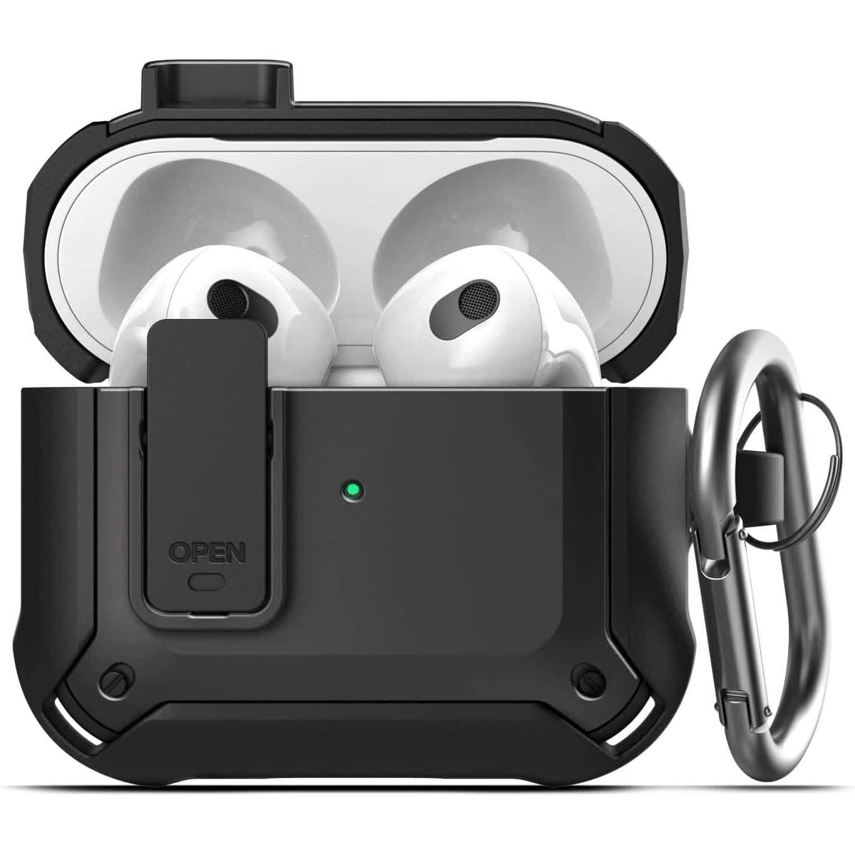 X-Armor for Airpods 3rd Generation Case with Locking Lid | Protective Carrying Pod with Carabiner Keychain (Airpods Gen 3)