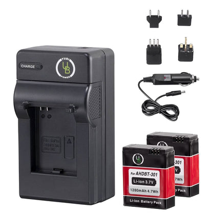 Yubi Power 2 Batteries Kit for GoPro 1280 mAh and Travel Charger Kits